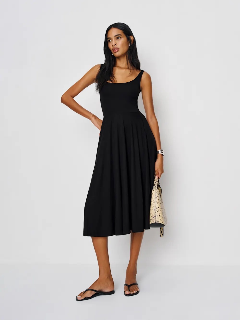 Reformation Jeans Black Rou Knit Sleeveless Pocket Midi Dress Size Large